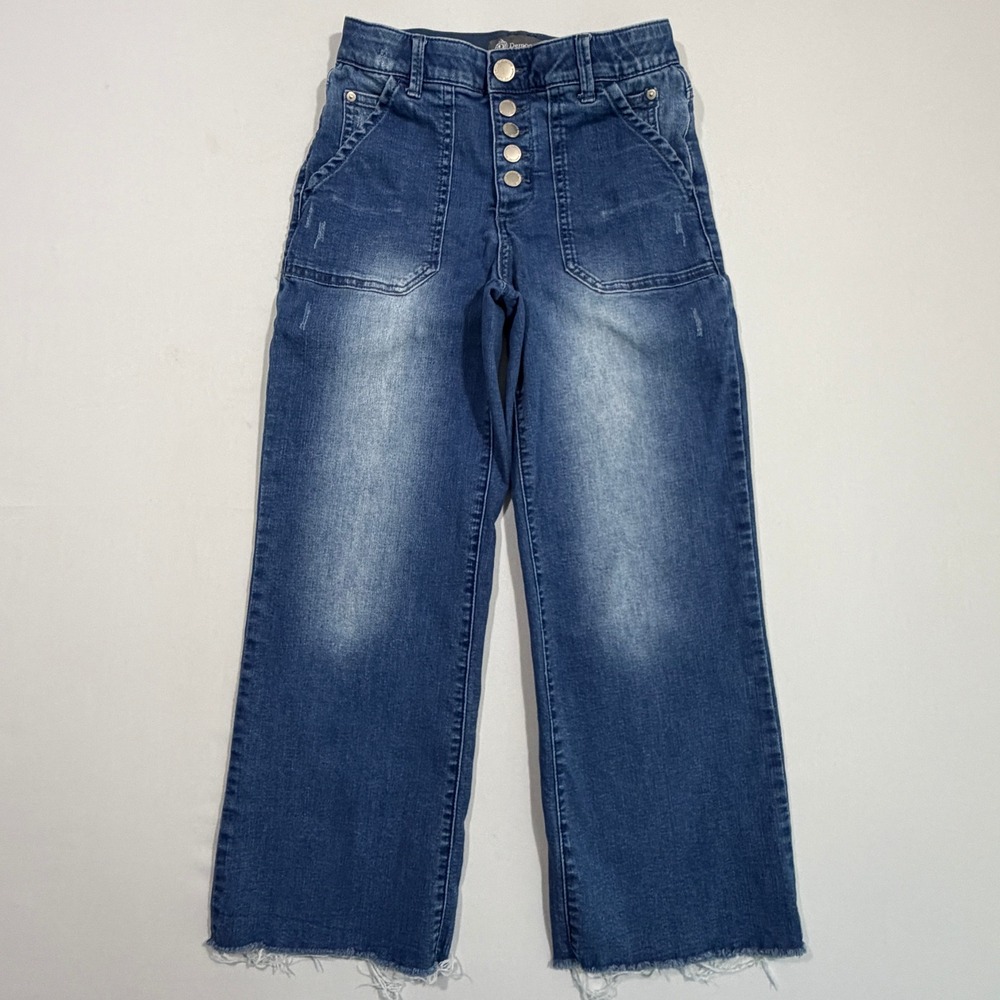 Democracy Wide Leg Crop Jeans Womens 2 Blue Button Fly Ab Technology Raw Hem